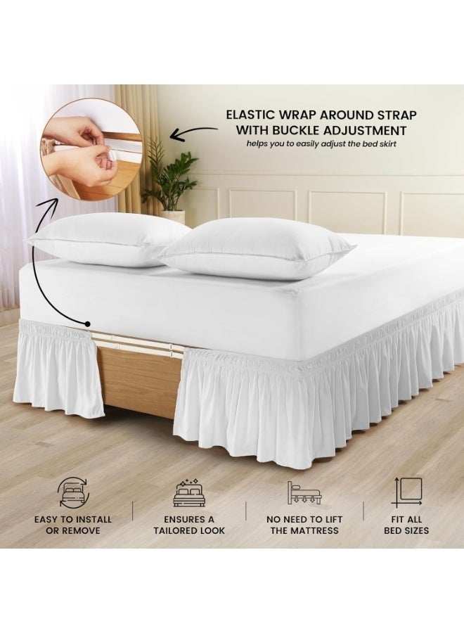 Bedding Full Elastic Bed Skirt, Easy Wrap Around Ruffle, Microfiber Bed Skirt with Adjustable Elastic Belt 16 Inch Tailored Drop, Hotel Quality Bedskirt, Fade Resistant (Full, White) - Image 3